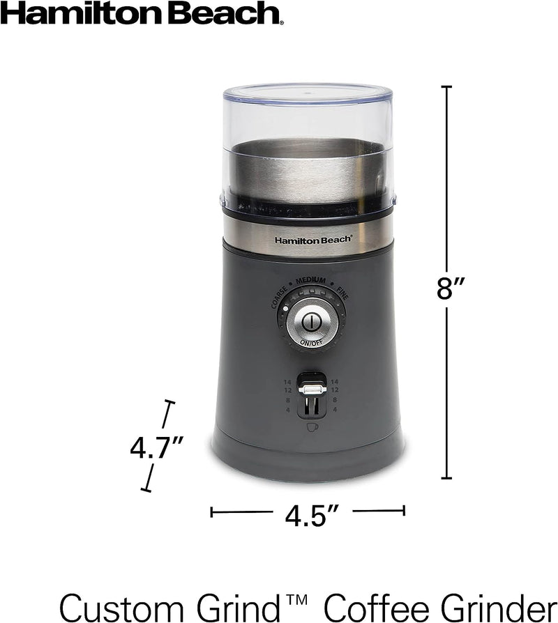 Hamilton Beach Electric Coffee Grinder for Beans, Spices and More, with Multiple Grind Settings for up to 14 Cups, Removable Stainless Steel Chamber, Grey (80396C), 10 oz