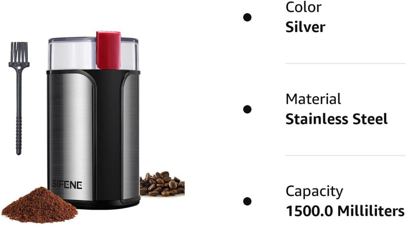 SIFENE Coffee Machine Electric, Coffee Beans, Espresso machine, Coffee Mill with Powerful Motor also for Spices, Herbs, Nuts, Grains