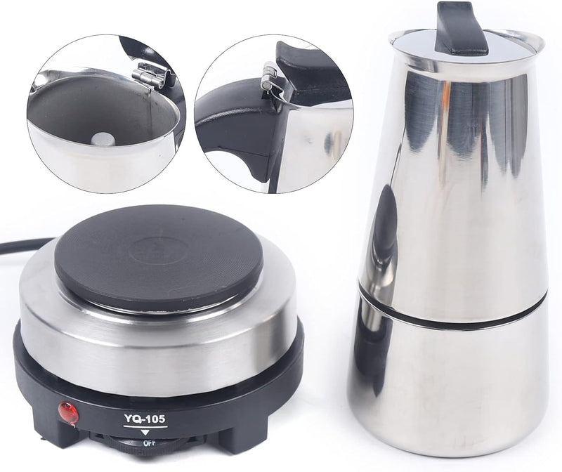 MIMODA 6Cup/300ml Moka Coffee Maker Pot, Stainless Steel Coffee Pot, Percolator, Stovetop Espresso Maker w/Electric Stove