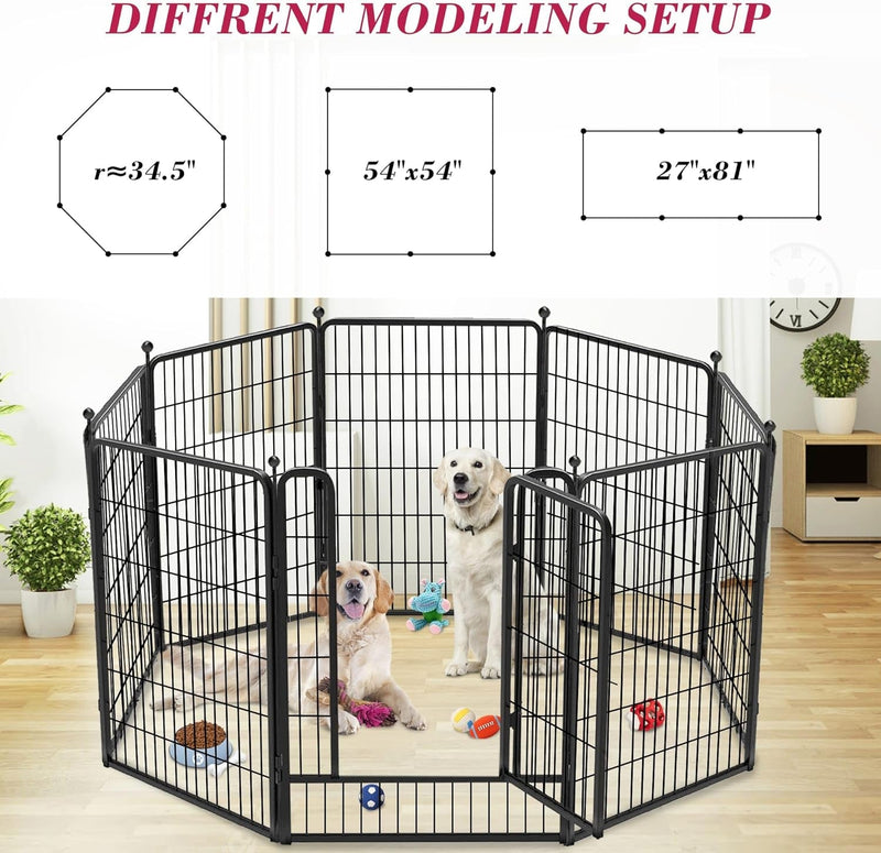 Heavy Duty Outdoor Dog Playpen with Gates - Metal Foldable 8 Panel Fence for LargeMediumSmall Pets - Portable and Ideal for RV Camping and Yard Use