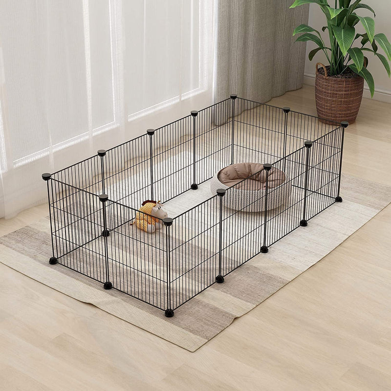 Small Animal Playpen - Portable Metal Wire Fence 15x12 12 Panels in Black