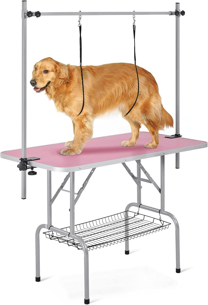 Yaheetech 46'' Pet Grooming Table for Large Dogs Adjustable Height Portable Trimming Table Drying Table W/Arm/Noose/Mesh Tray Maximum Capacity up to 265Lb, Black