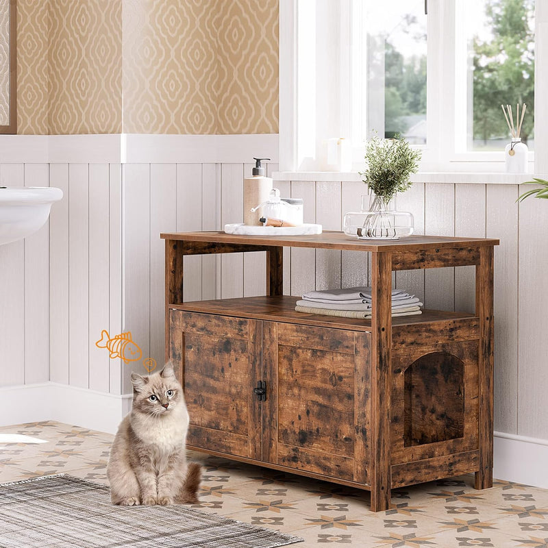 HOOBRO Litter Box Enclosure, Cat Litter Box Furniture Hidden, Enclosed Cat Toilet, Litter House, Large Size, with Extra Storage Space, Side Table, Coffee Table, Nightstand, Rustic Brown FG038MW01