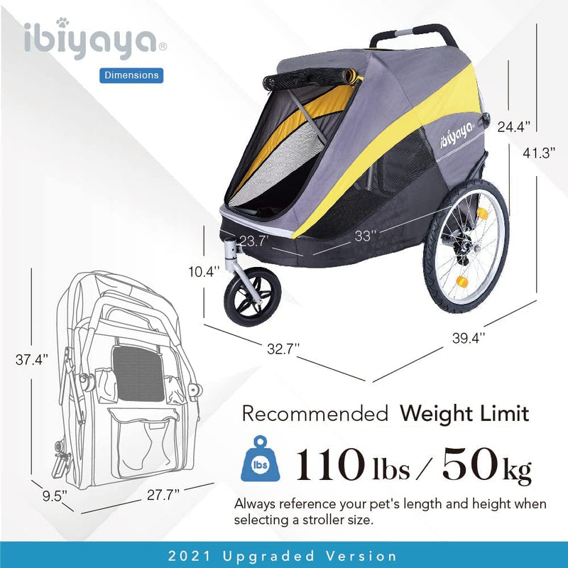 Hercules Large Dog Stroller for Large Dogs and Cats - Foldable Spacious with Pneumatic Tires - BlackYellow