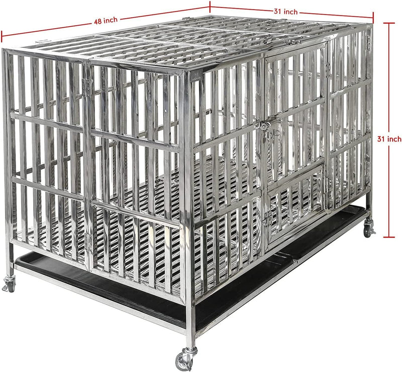 48 Heavy Duty Dog Cage with Double Doors  Locks - Stainless Steel