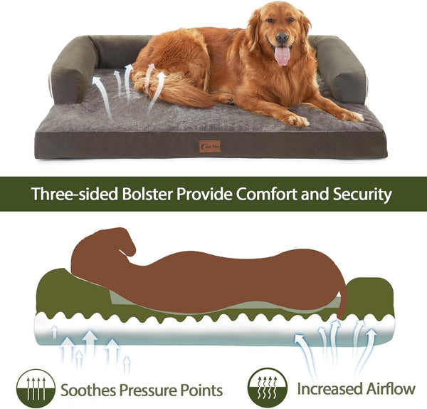 XXL Memory Foam Dog Bed w Bolsters Waterproof Cover Orthopedic Design - Dark Green for Extra Large Dogs