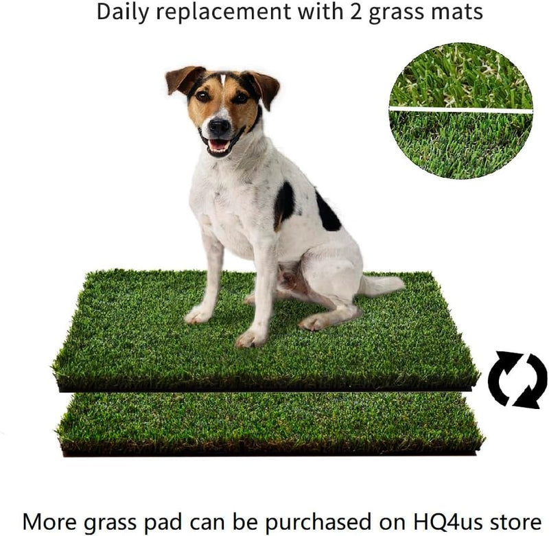 HQ4us Dog Grass pad with Tray Large Dog Litter Box Toilet 34”×23”, 2×Artificial Grass for Dogs,Pee pad, Realistic, Bite Resistance Turf, Less Stink, Potty for Balcony,