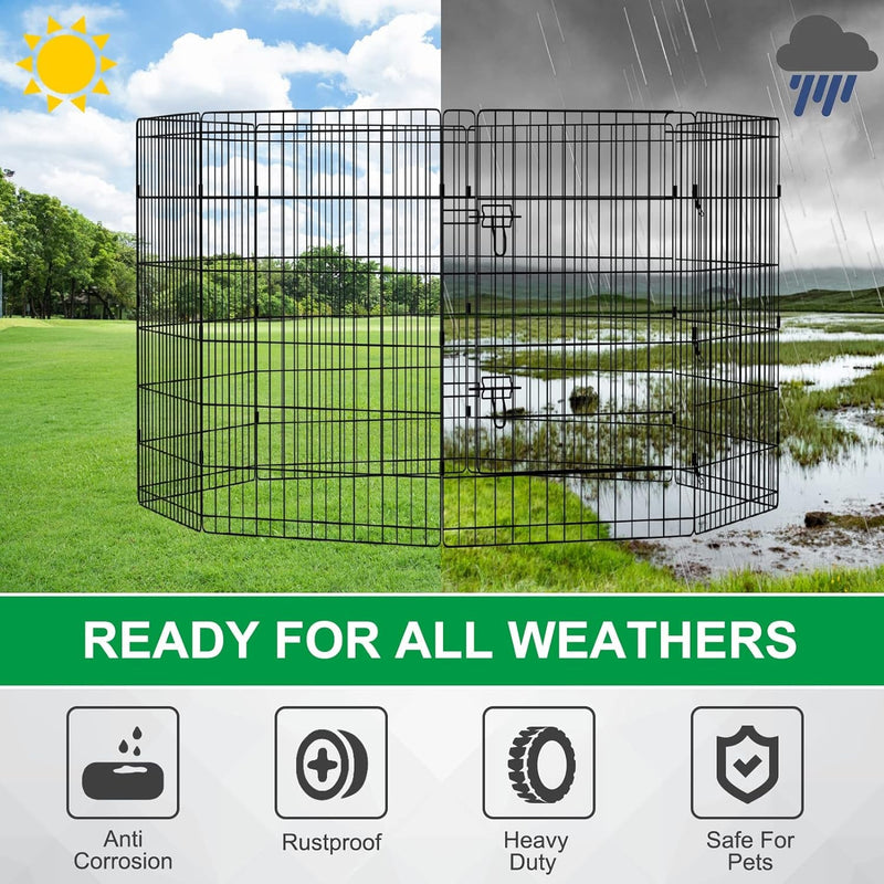 Foldable Pet Playpen with 8 Panels - 36 Inch Dog Exercise Fence for Medium Animals - IndoorOutdoor Kennel