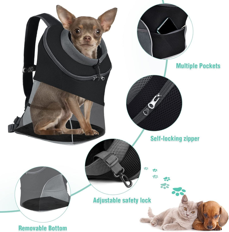 YUDODO Dog Carrier Backpack - Front Pack for Small Dogs  Cats M Black