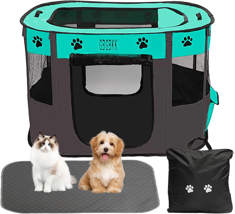 Portable Pet Playpen with Carry Case and Washable Pad IndoorOutdoor Pet Tent Foldable Dog Crate WhiteGrey L