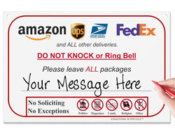 Leave Package Sign - No Knock or Doorbell Dog-Friendly 6x9 Sign Easy Mount Rust-Free PVC