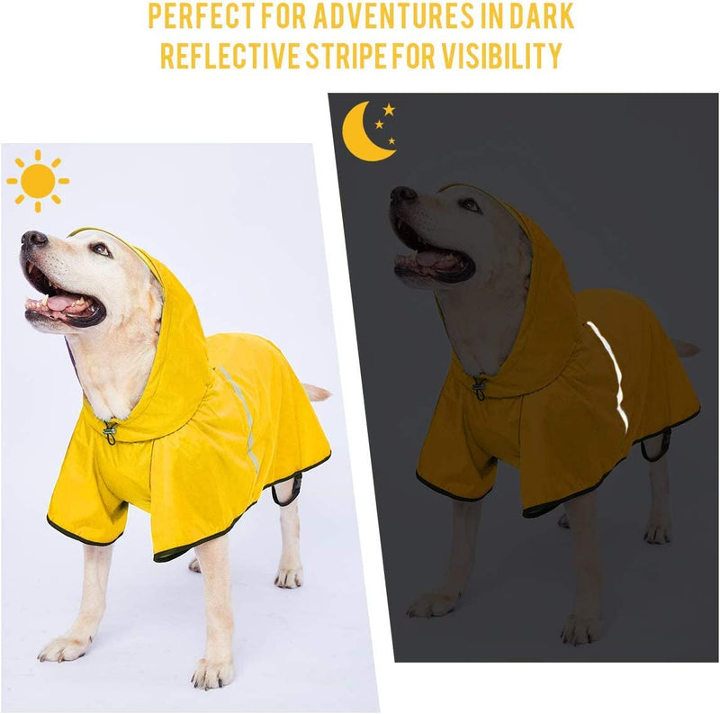 Yellow Dog Raincoat with Adjustable Strap Reflective Strip and Hoodie - Waterproof Slicker for Medium-Large Dogs - Breathable Poncho Jacket - 5XL