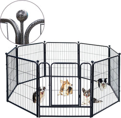 32-Inch Heavy Duty Dog Playpen - IndoorOutdoor 8 Panels - SilverGray