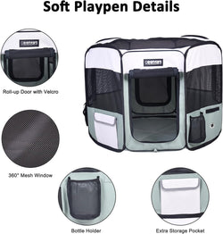 JESPET 36 Portable Dog Playpen - Soft Kennel for Pets with Carry Bag Shale Green