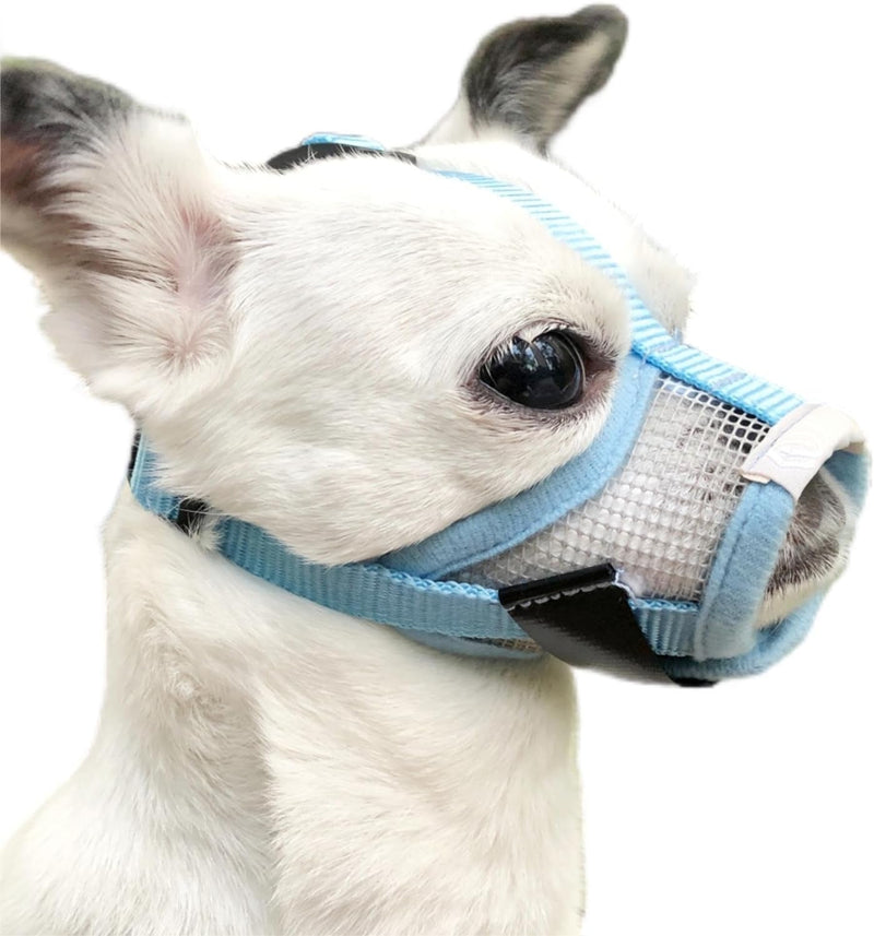 XS Dog Muzzle - Soft Mesh Grey-Blue Prevents Barking  Chewing