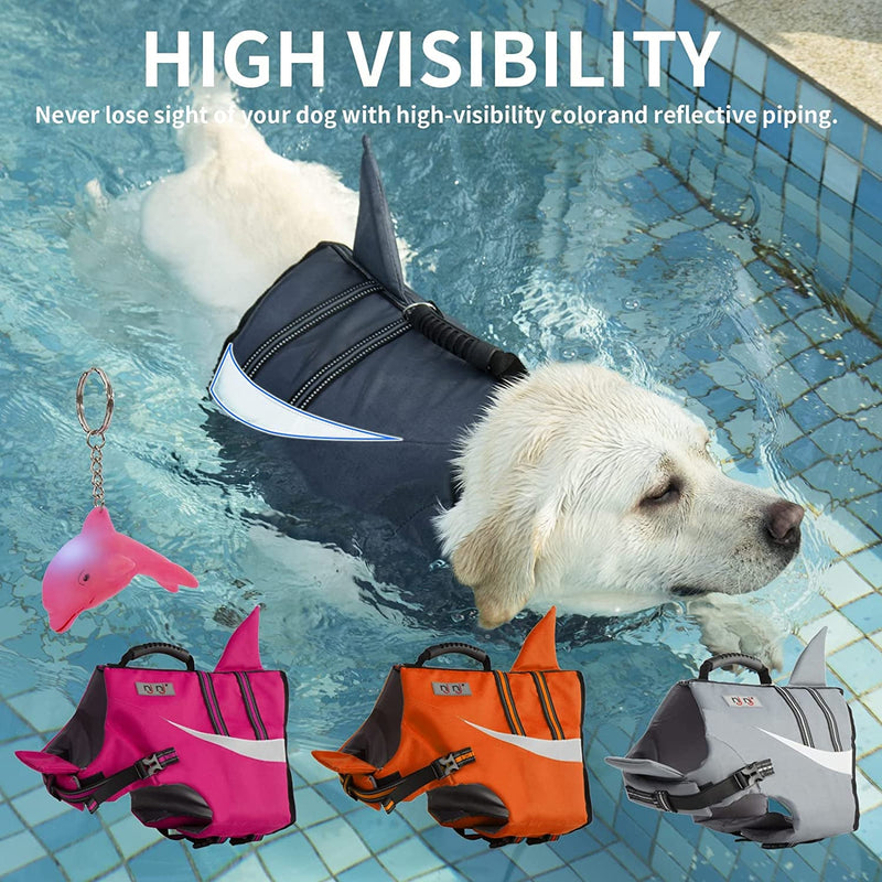 X-Large Dog Life Jacket with Reflective Stripes and Shark Float Coat for Swimming and Boating - For Small Medium and Large Dogs