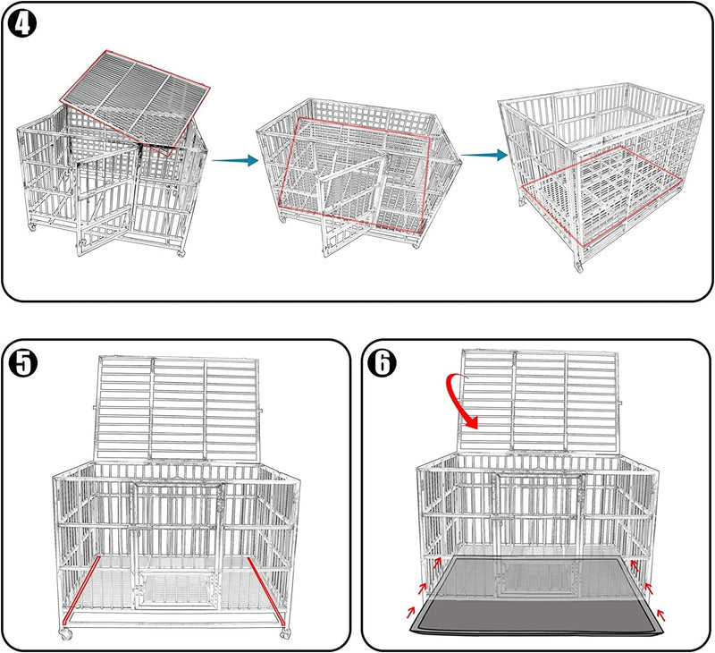 Heavy Duty Stainless Steel Dog Cage - 42 Crate  Playpen w Double Doors  Locks Lockable Wheels Removable Tray No Screws