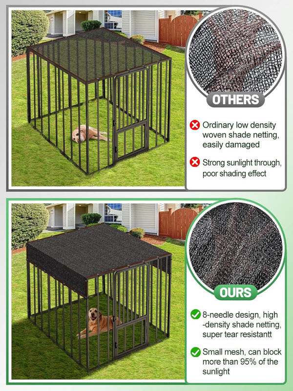 High Density Dog Kennel Shade Cover - 10 X 13Ft Mesh Sunblock Panel with Rope