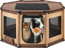 Feandrea Dog Playpen - Octagon Crate M Breathable Mesh Dove Gray  Slate Gray