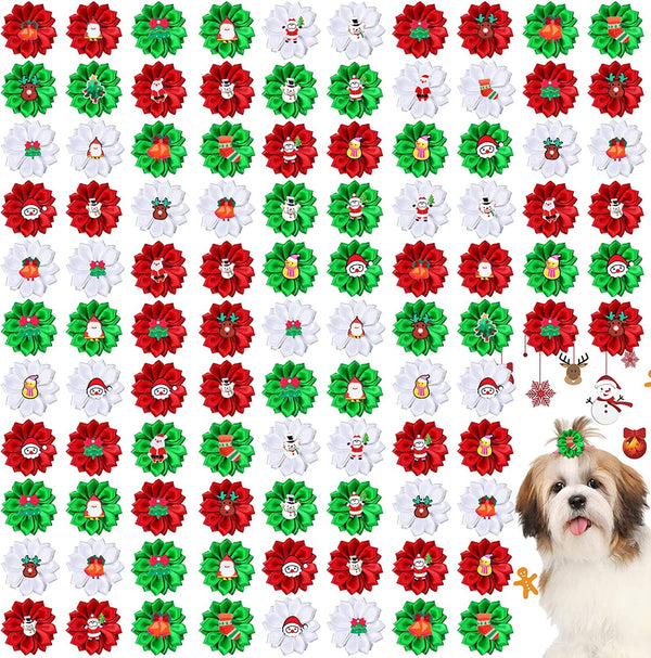 Holiday Dog Hair Bows - Snowman Style 100 Pcs