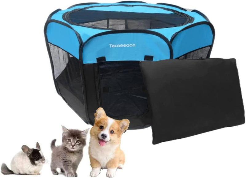 Portable Foldable Pet Playpen Exercise Pen Kennel Tent with Carrying Case - Blue