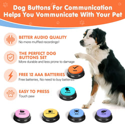 Dog Training Buttons Set with 4 Recordable Buttons 24 Scene Patterns Mat and Batteries - 30 Sec Sound Pet Training Toy