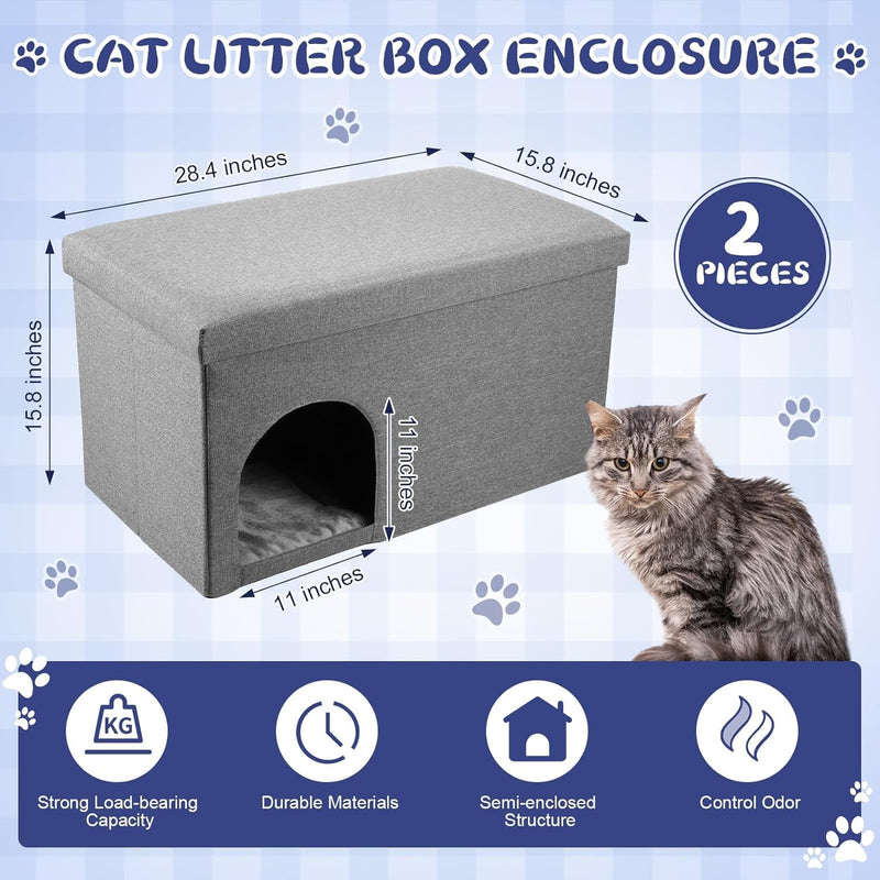 Large Dark Gray Cat Litter Box Ottoman with Bed and Washroom for Cat and Dog - 284 x 158 x 158 in