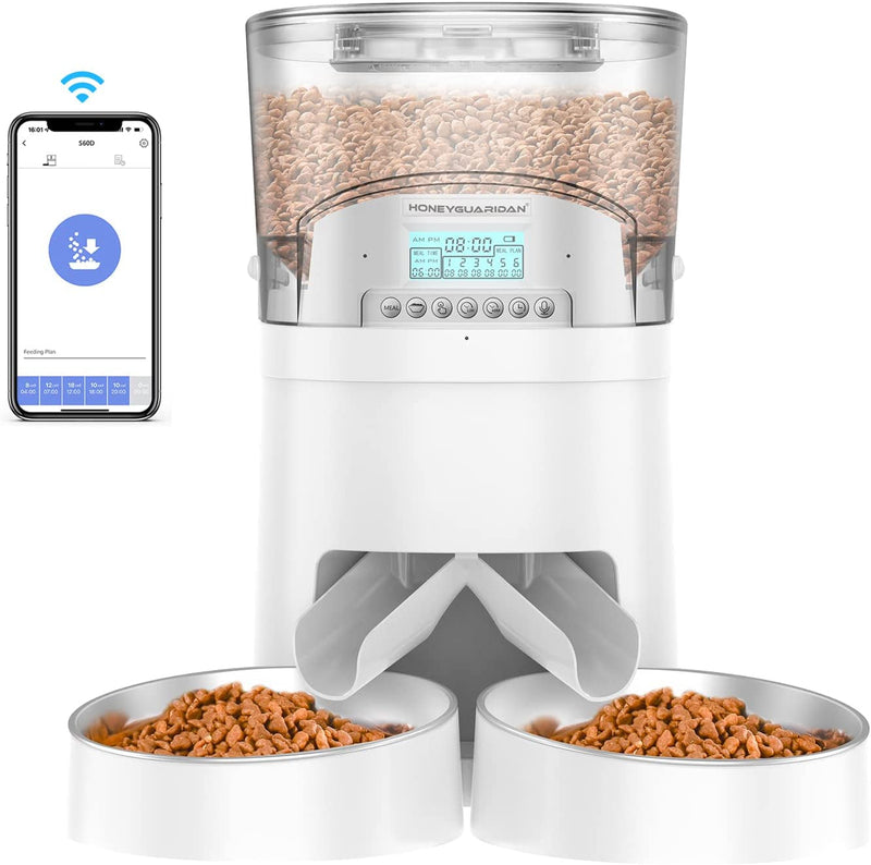 Honeyguaridan 6L Automatic Pet Feeder with Wifi and Stainless Steel Bowl