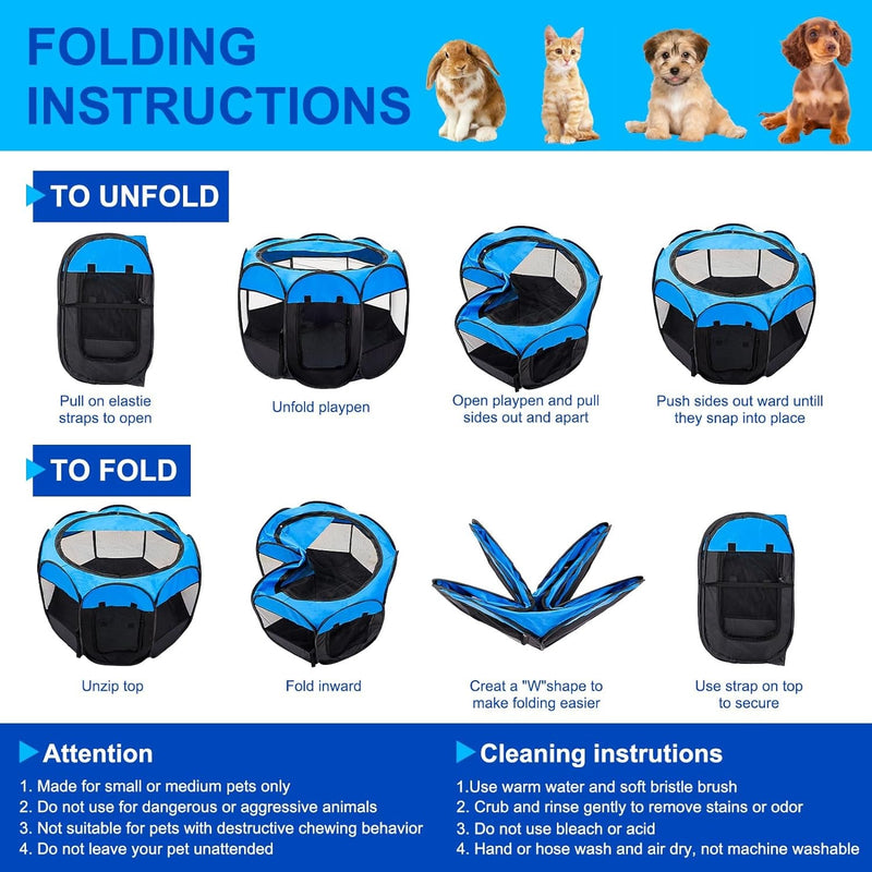 Portable Pet Playpen for Small Dogs and Cats - Foldable with Zipper Top and Carrying Case