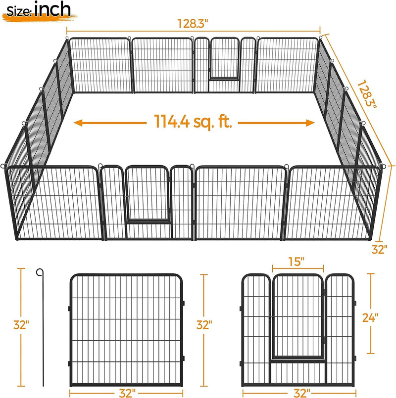 16-Panel Foldable Dog Playpen - Outdoor Fence for Various Animals - Durable 32x32 Inches