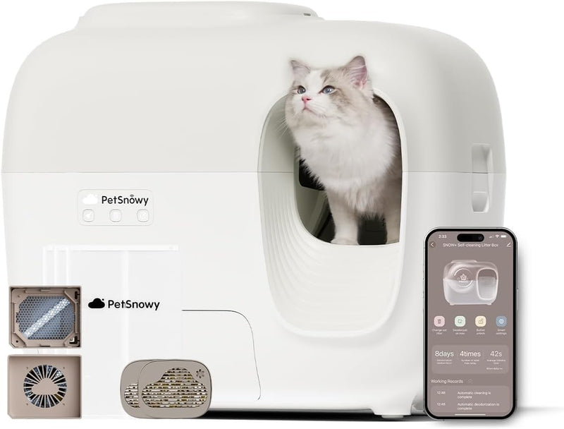 (2024 Premium Version) Snow+ Automatic Cat Litter Box Self Cleaning Litter Box - Less Smell, Minimal Tracking