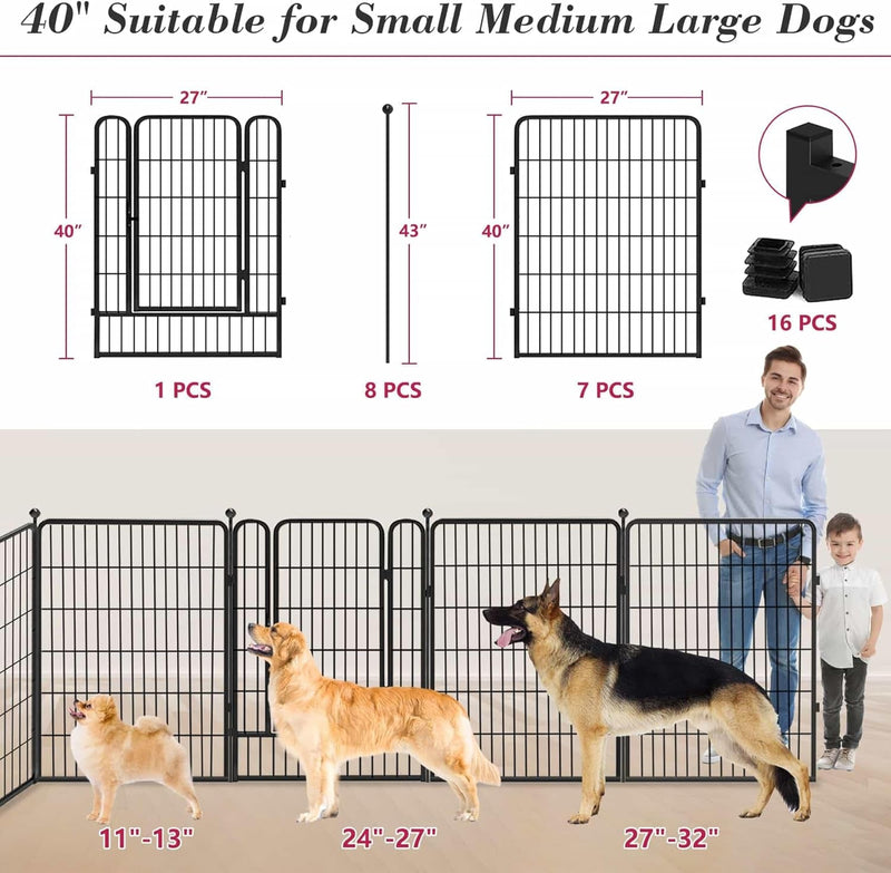 Heavy Duty Outdoor Dog Playpen with Gates - Metal Foldable 8 Panel Fence for LargeMediumSmall Pets - Portable and Ideal for RV Camping and Yard Use