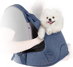 ibiyaya - Dog Sling Carrier for Dogs and Cats - Hug Pack Adjustable Pet Carrier for Dog Anxiety Relief - Light, Breathable, Weight Balancing Design - Travel Friendly Front Facing Pet Carrier - Blue