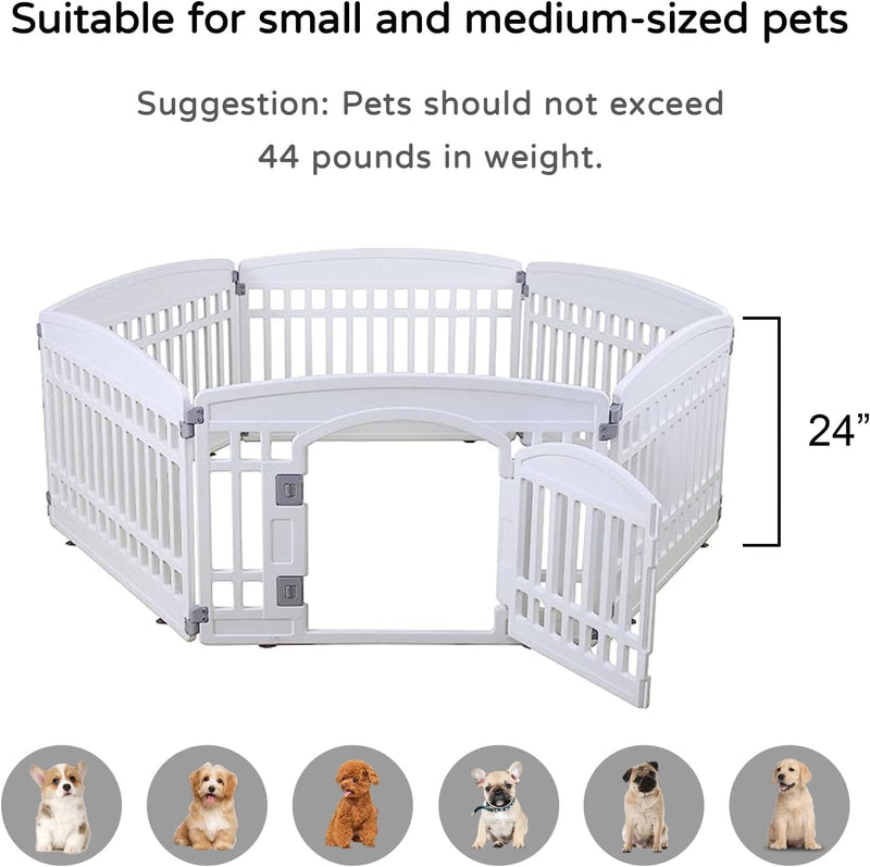 Pet Playpen for Dogs - IndoorOutdoor Heavy Duty Exercise Pen for Small Pets - Folding 6 Panel Fence White