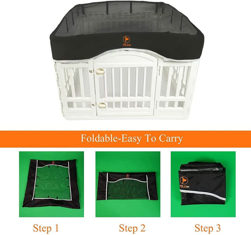 Dog Playpen Mesh Top Cover - Fits 36 Inch 4 Panels Velcro Connections Black Cover Only