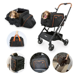 Ibiyaya 3-In-1 Pet Carrier and Stroller - Black Holds Pets Up to 17lbs