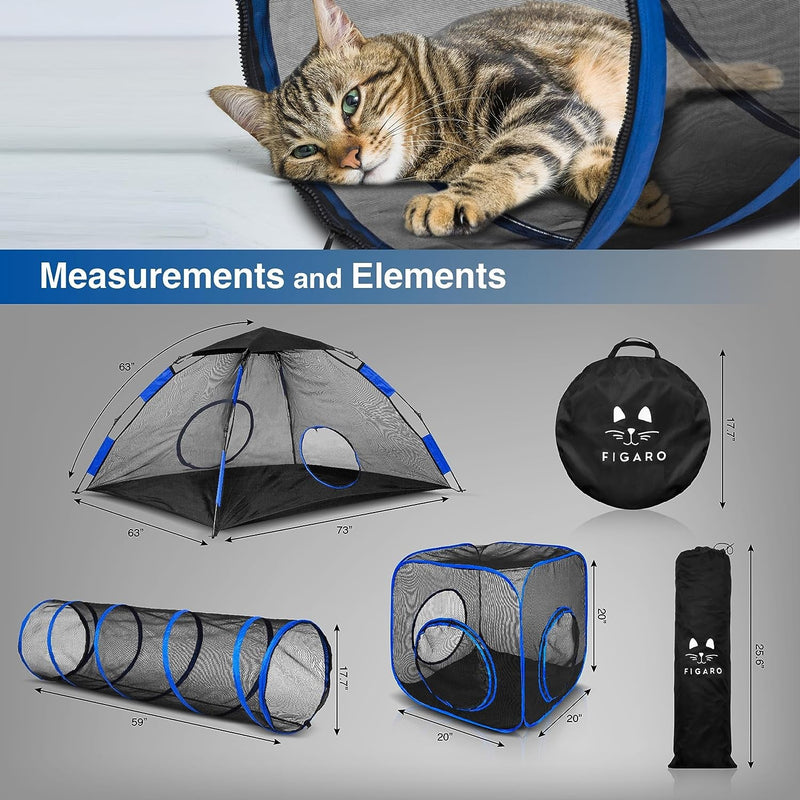 Outdoor Cat Tent with Tunnel - Portable Playpen Enclosure for Small Animals