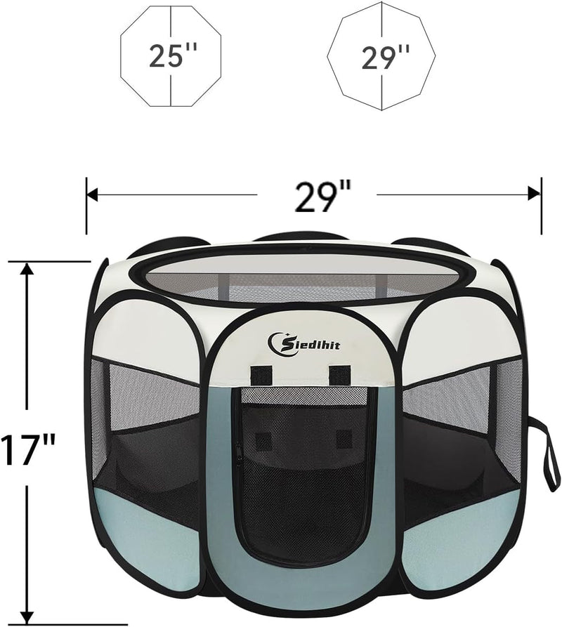 Portable Dog Playpen Crate with Removable Top and Carrying Case - Grey