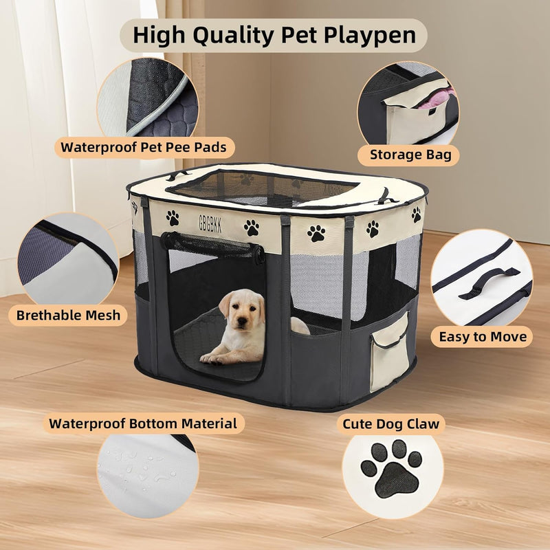 Portable Dog Playpen with Carrying Case and Waterproof Pee Pad - White