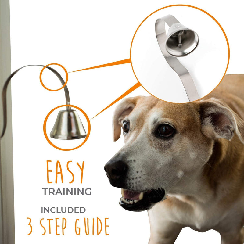 Metal Dog Doorbell - Durable Bell for Big Dogs - Optimal Sound with Training Tips - Sleek Silver Design