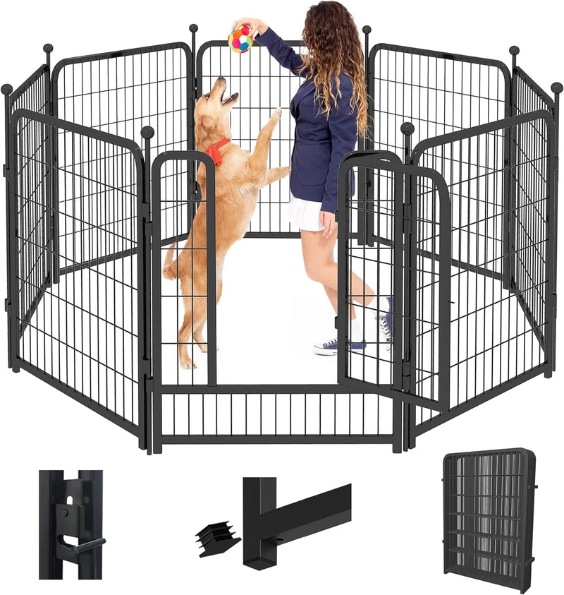 Heavy Duty Outdoor Dog Playpen with Gates - Metal Foldable 8 Panel Fence for LargeMediumSmall Pets - Portable and Ideal for RV Camping and Yard Use