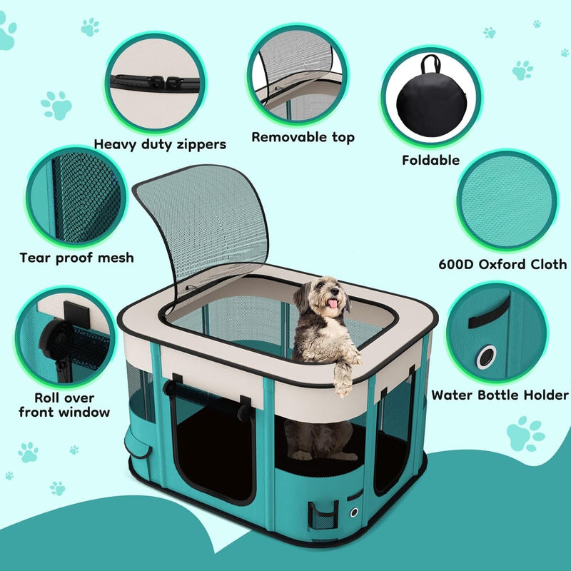 Portable Puppy Playpen - Foldable Pop Up Pet Playpen for Dogs Cats Rabbits and Small Animals - IndoorOutdoor Travel