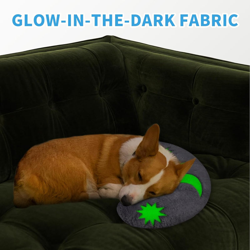 Glow-in-the-Dark U-Shaped Calming Pet Pillow for Dogs & Cats, Machine Washable Ultra-Soft Fleece Cover Comforting Dog Neck Pillow for Weak, Disabled, Elderly Pets, Luminous for Nighttime (Gray)