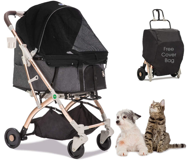 HPZ Pet Rover Lite Stroller for Small  Medium Pets - Travel Carriage with Convertible Compartment and 1-Hand Quick Fold