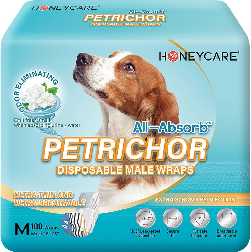 HONEY CARE All Absorb Petrichor Male Dog Wrap, Fresh Smell Dog Diaper, Disposable, Small, White, 100 Count