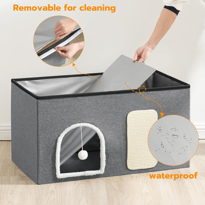 HOOBRO Cat Litter Box Enclosure, 35.4" Hidden Litter Box Enclosure, Cat Litter Box Furniture with Cat Mat, Including Scratching Board and Cat Toy, Waterproof, Easy Assembly, Gray GYZ90MW03