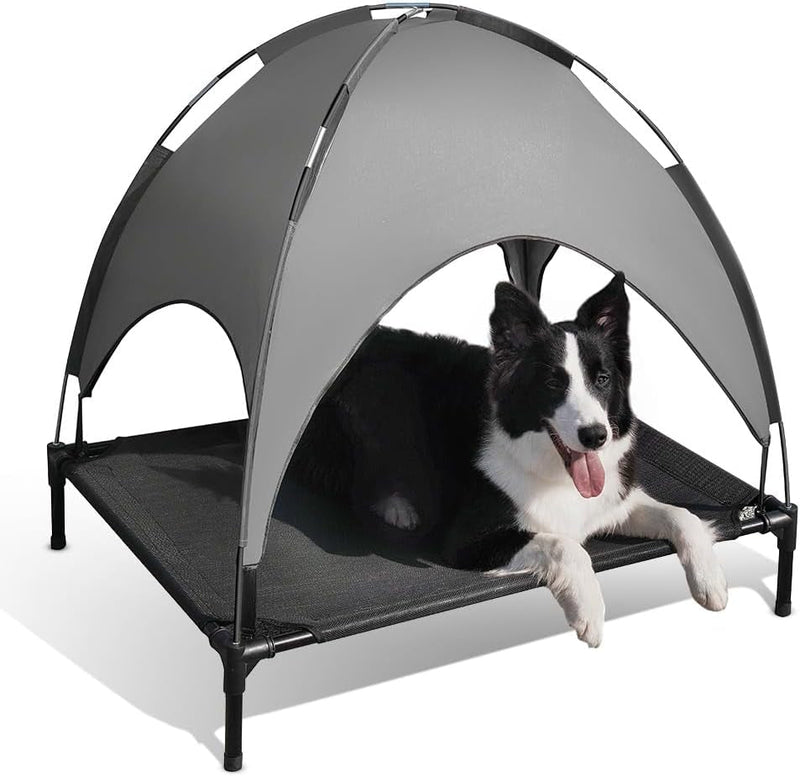 X-Large Waterproof Dog House with Textilene Dog Bed - Grey