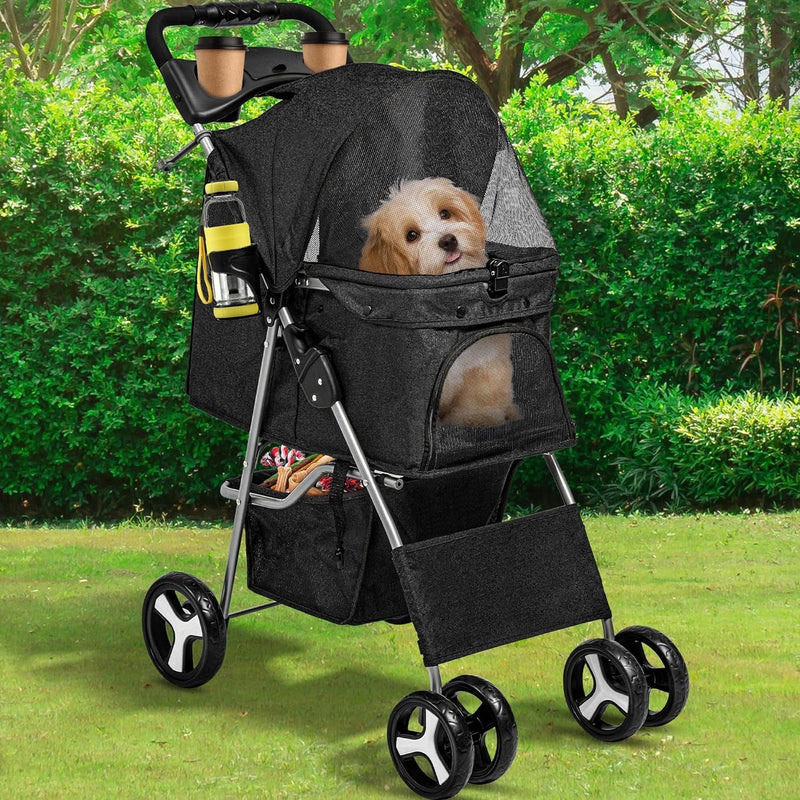 YITAHOME DogCat Stroller with Front Universal Wheel Foldable and Safe - Black