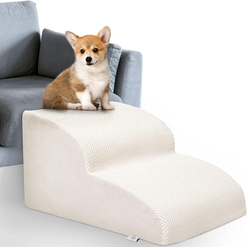 High Density Foam Dog Stairs for Small Dogs - Extra Wide Pet Ramp for High Beds Couches and Sofas