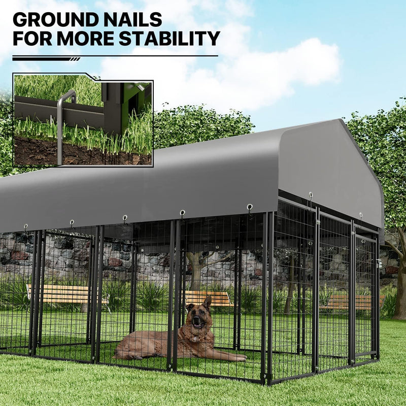 Heavy-Duty Outdoor Dog Kennel with Waterproof Cover and Lock - 625Ft High Expandable Playpen for Large Dogs - 14 Panels